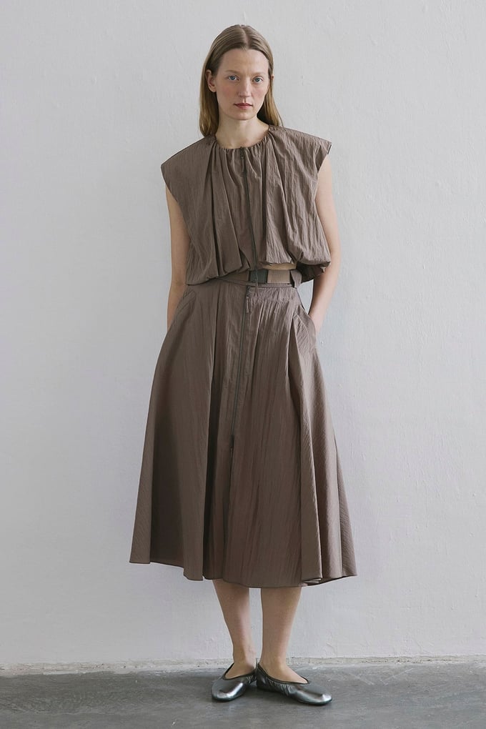 Zippered Drop Shoulder Camel Vest