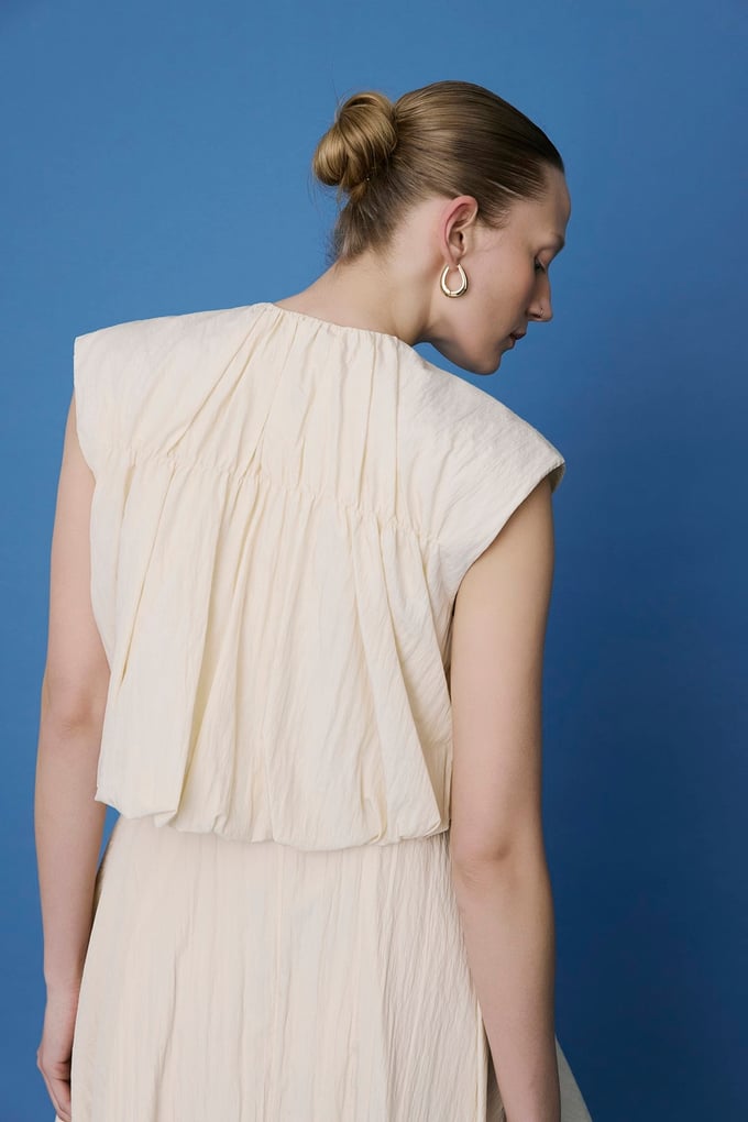 Zippered Drop Shoulder Ecru Vest