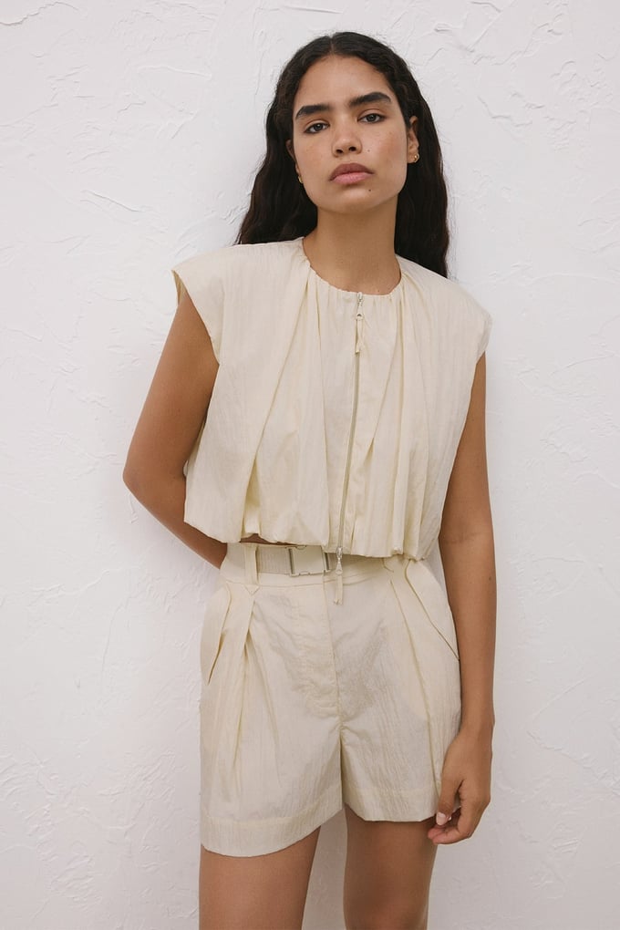 Zippered Short Sleeve Ecru Vest