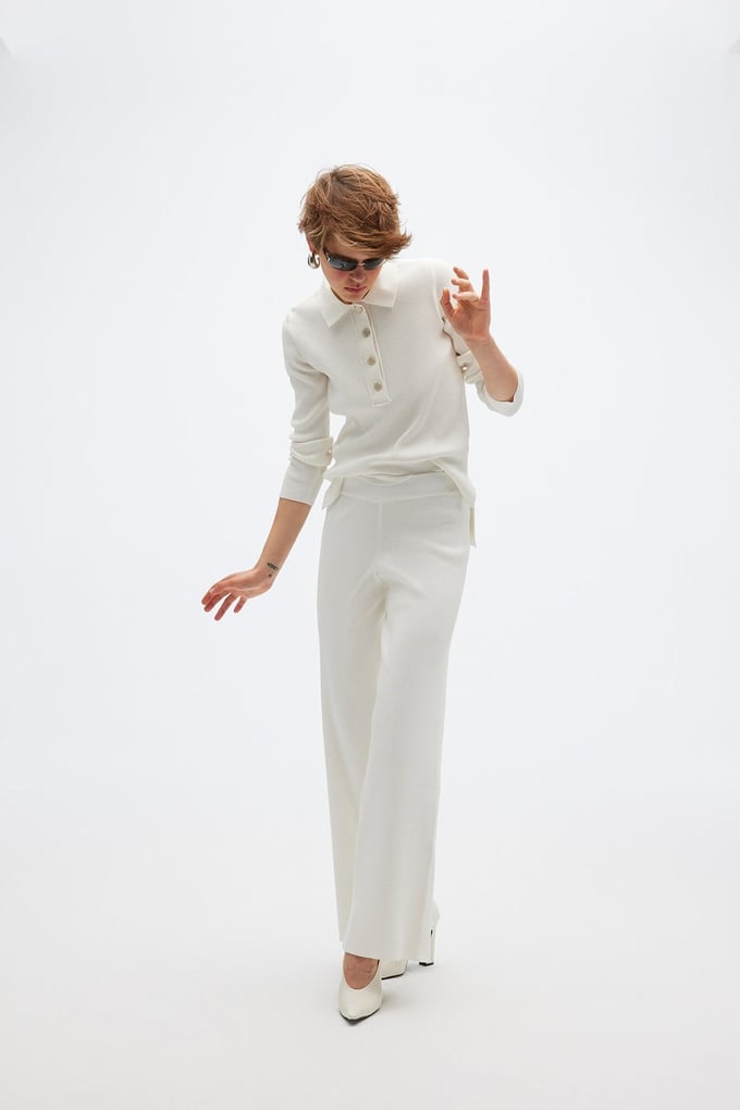 Ribbed Ecru Knit Trousers