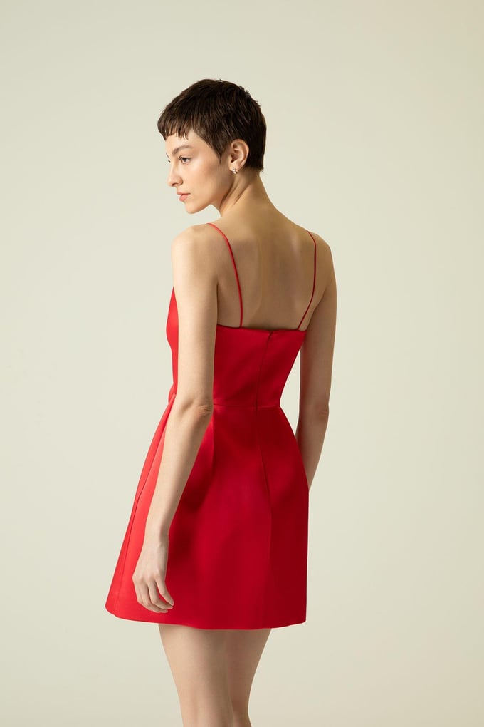 Bow Detail Thin Strap Red Mini Dress