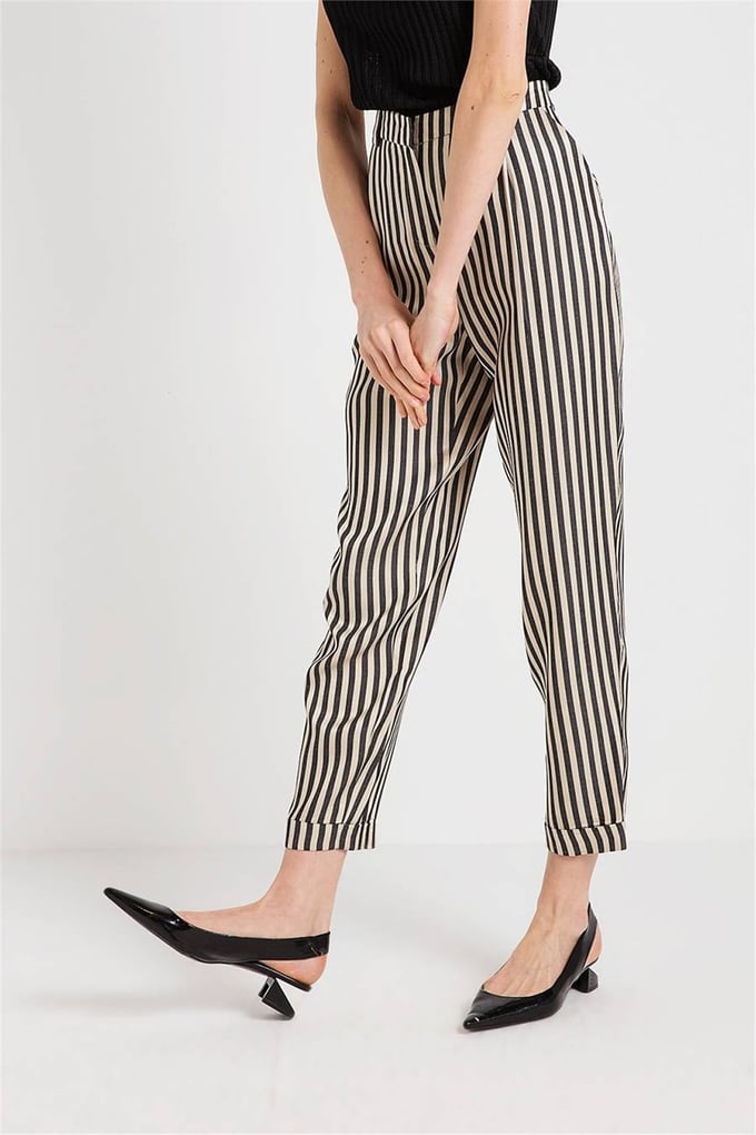 Fr18Sm640 Çizgili Pantolon Blackcream