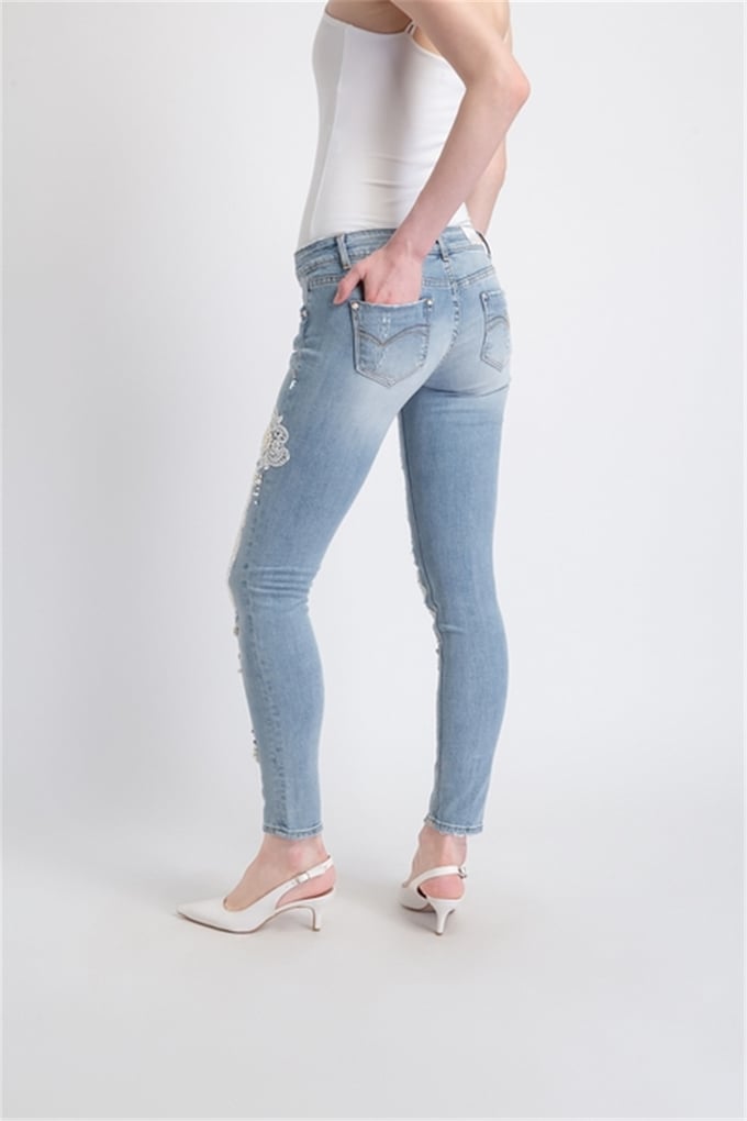Fracomına Fr19Spjbeyonce5 Yırtık Ve İşleme Detaylı Super Slım Pantolon Bleached