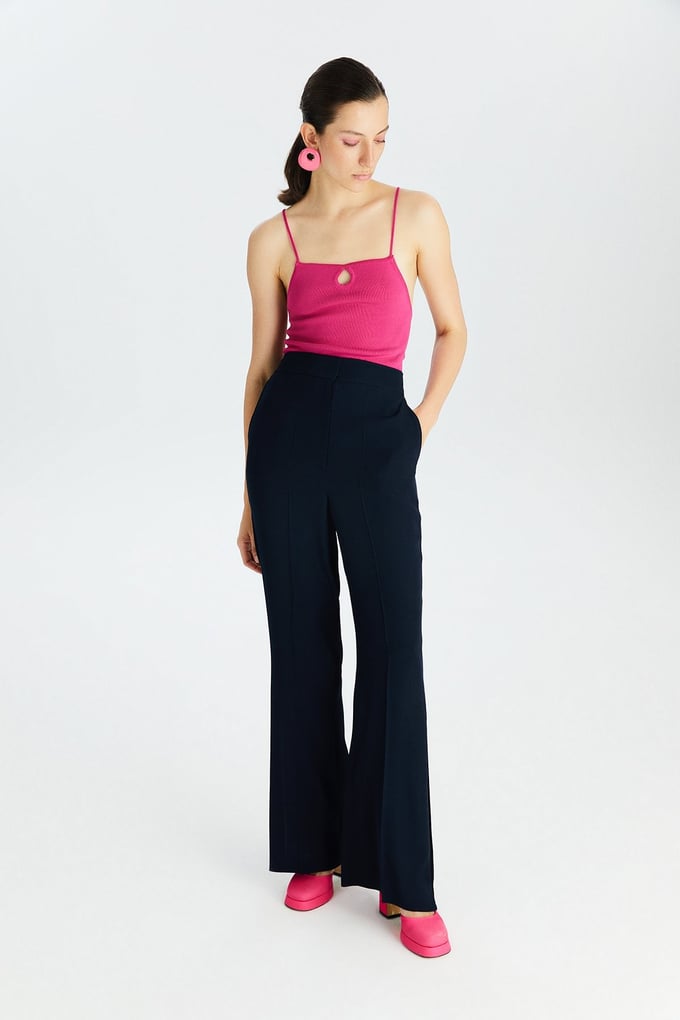 Fuşya Askılı Triko Crop Top