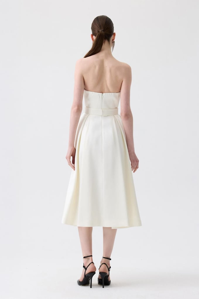 Chest Cut-Out Ecru Midi Dress