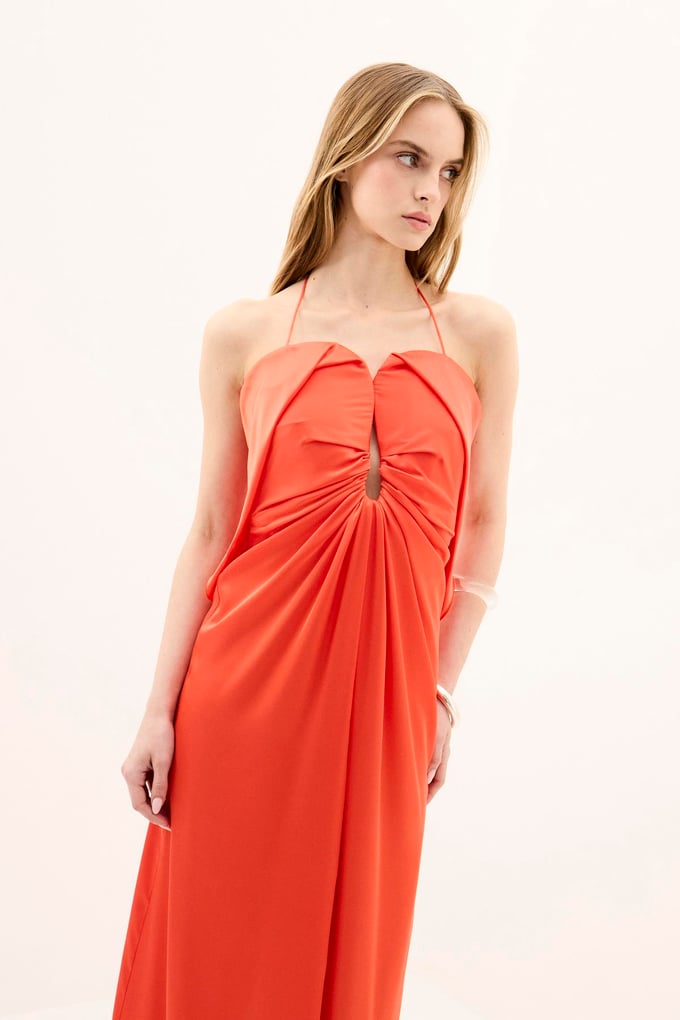 Chest Cutout Elegant Coral Long Dress