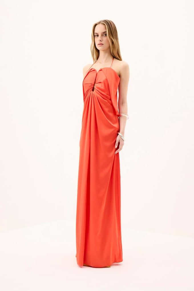 Chest Cutout Elegant Coral Long Dress
