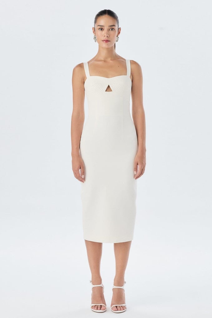 Chest Cups Strappy Ecru Midi Dress
