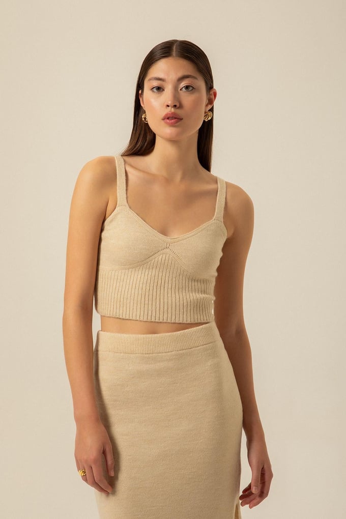 Cup Detail Camel Knit Bustier