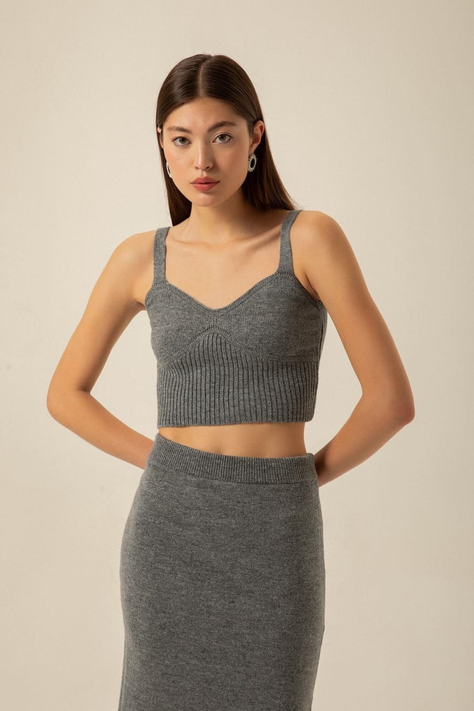 Cup Detail Grey Knit Bustier