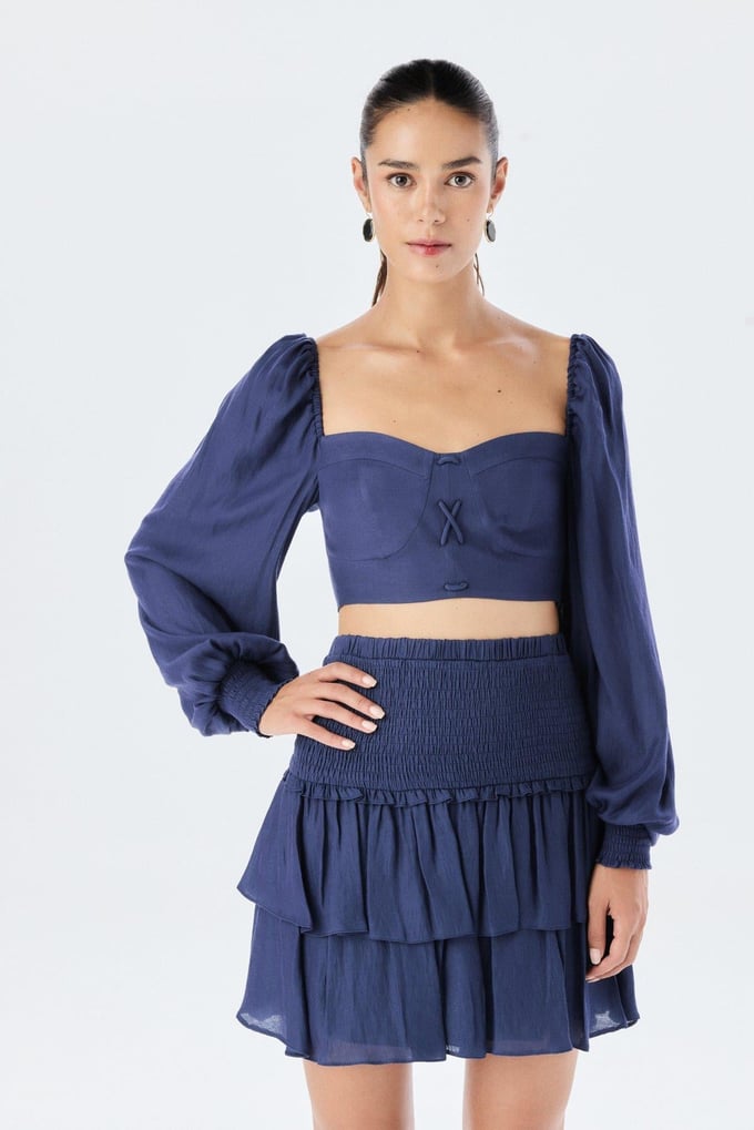 Chest Cups Square Neck Navy Blouse