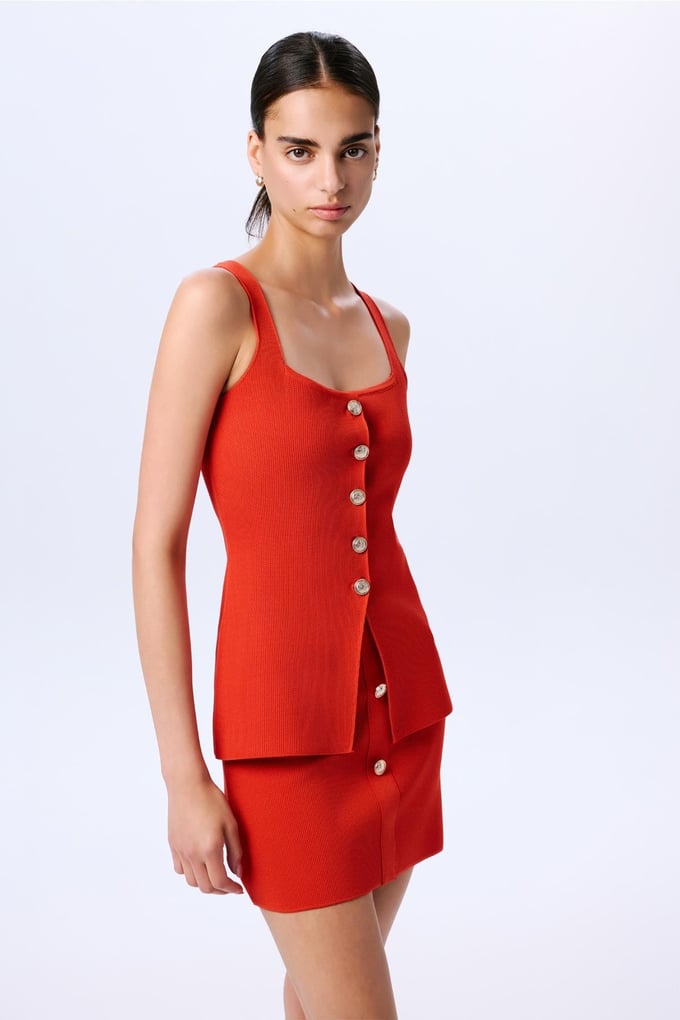 Gold Button Detailed Coral Knit Vest  
