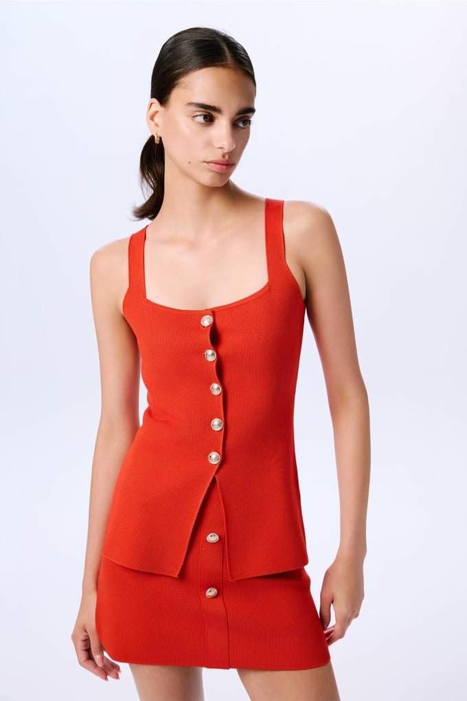 Gold Button Detailed Coral Knit Vest  