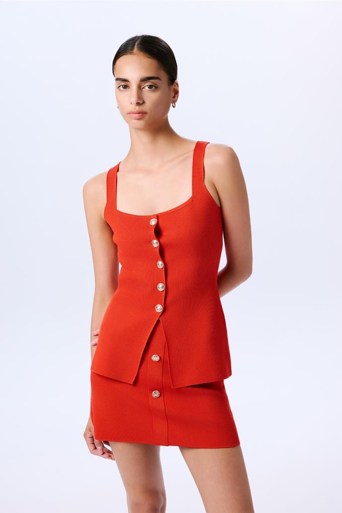 Gold Button Detailed Coral Knit Vest  