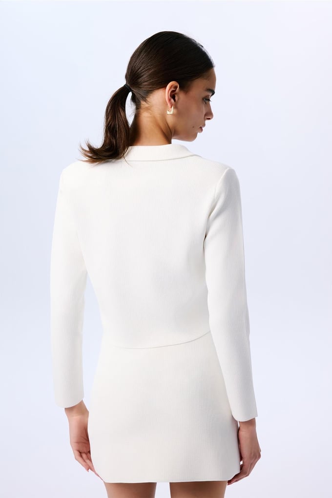 Gold Button Detailed Knit Ecru Crop Jacket  
