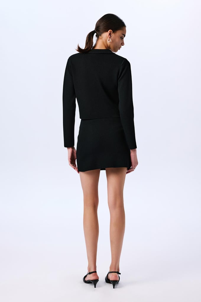 Gold Button Detailed Knit Black Crop Jacket  
