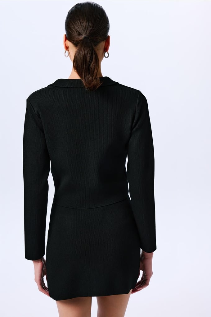 Gold Button Detailed Knit Black Crop Jacket  