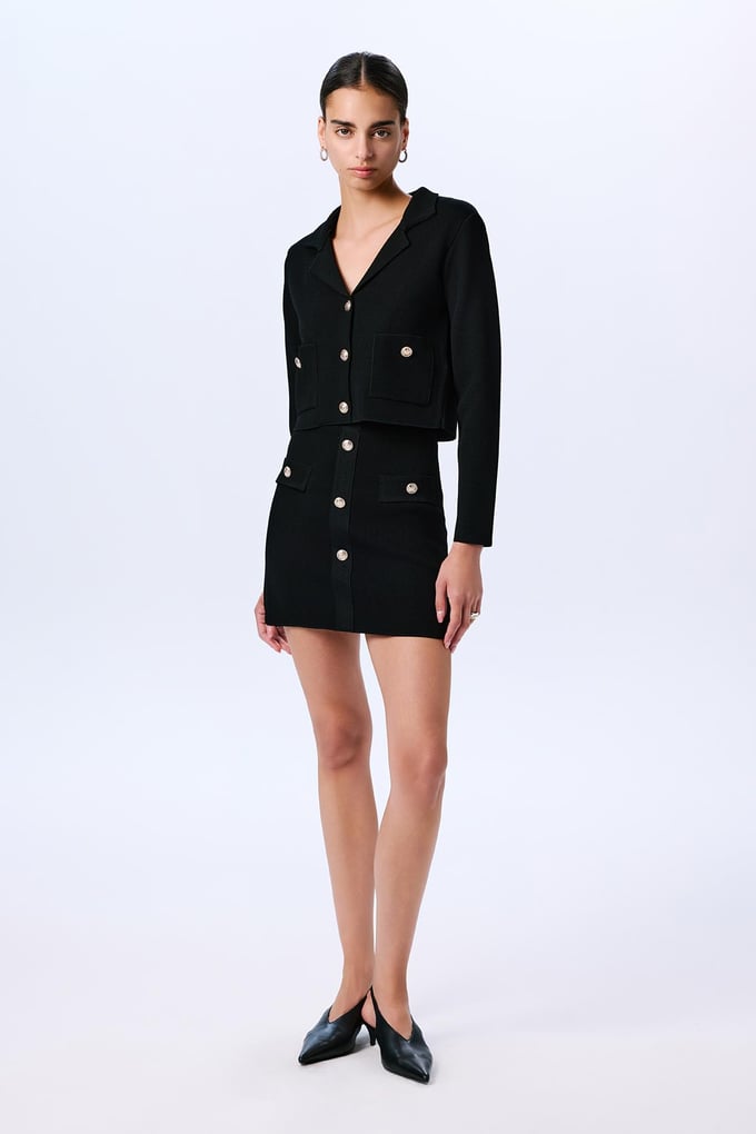Gold Button Detailed Knit Black Crop Jacket  