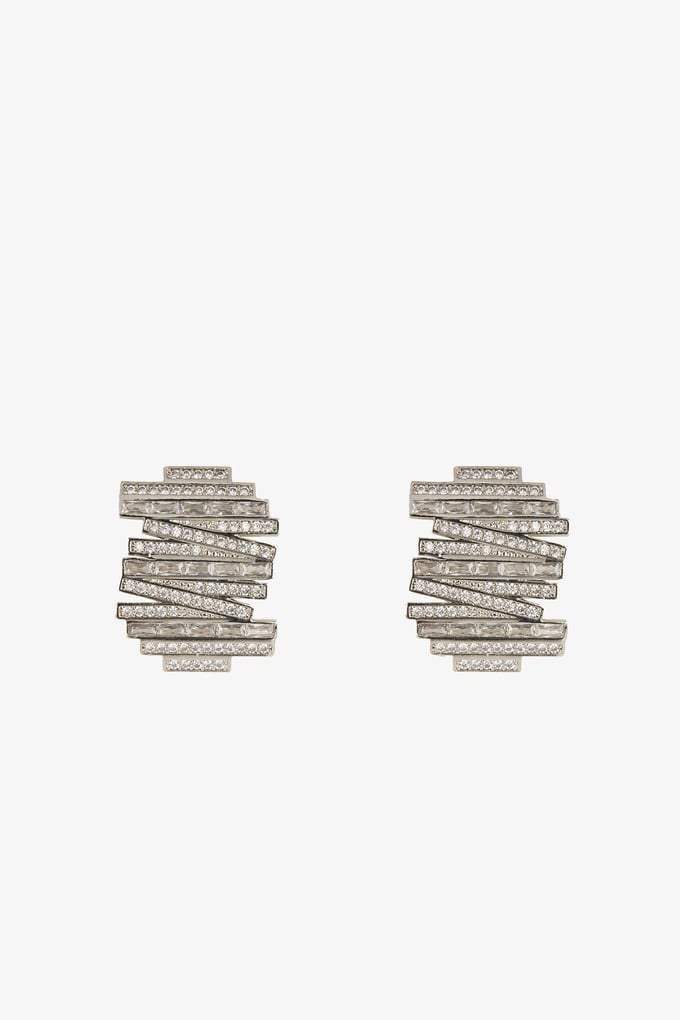 Asymmetric Zircon Detailed Silver Earrings  