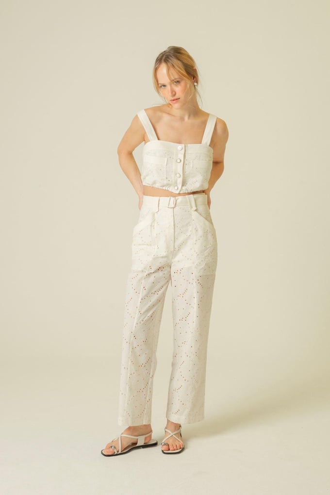 Guipure Detailed Ecru Trousers
