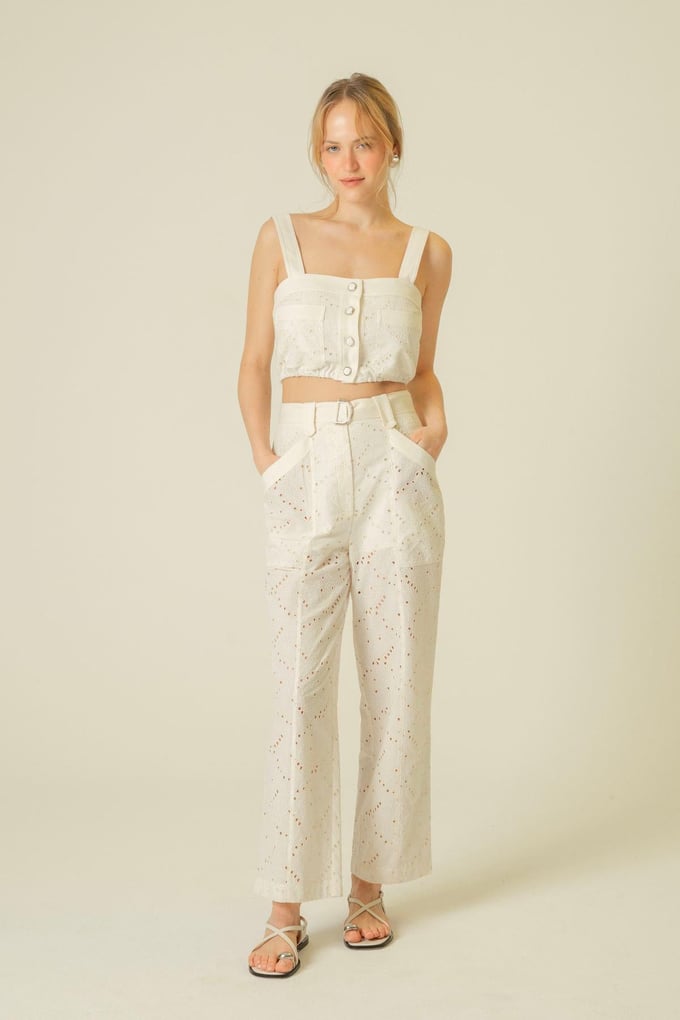 Guipure Detailed Ecru Trousers