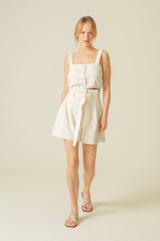 Guipure Detailed Ecru Mini Shorts