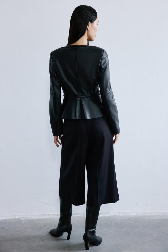 Genuine Leather Crew Neck Black Jacket