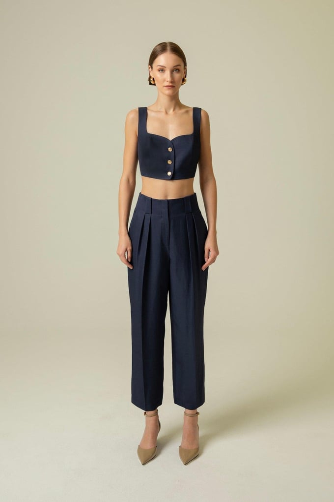 Carrot Leg Navy Blue Pants
