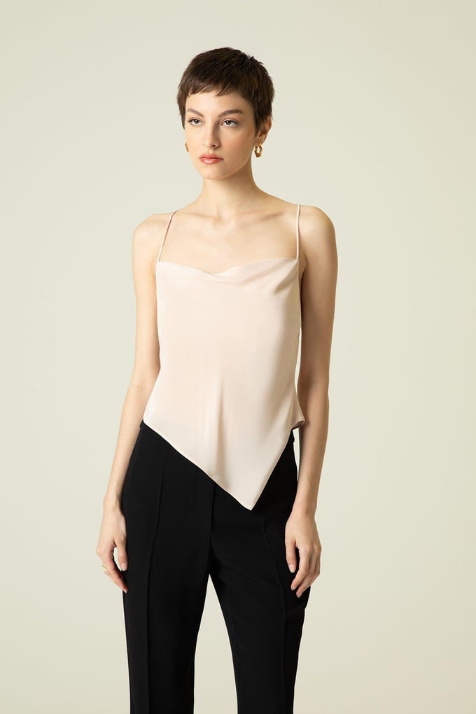 Thin Strap Asymmetric Powder Pink Blouse
