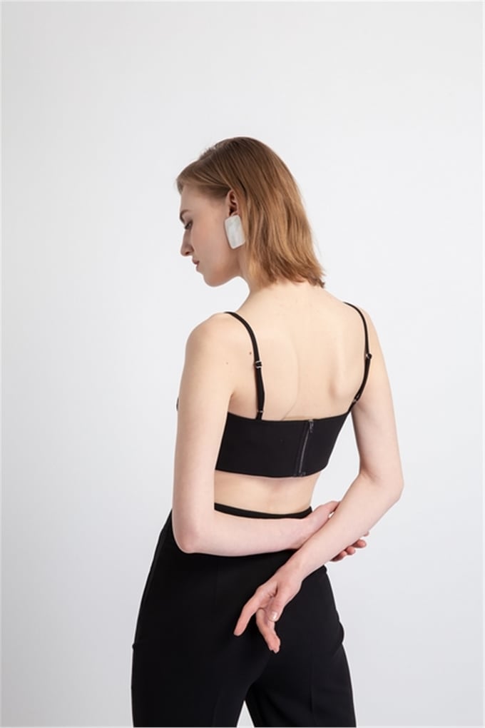İnce Askılı Crop Büstiyer Siyah
