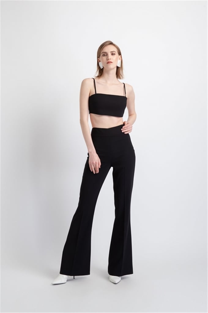 İnce Askılı Crop Büstiyer Siyah