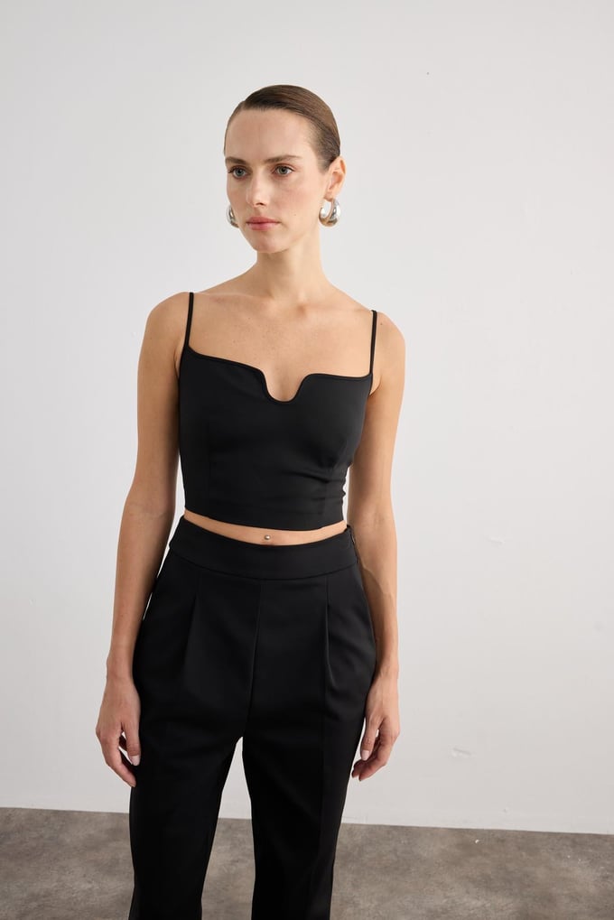 Thin Strap Zippered Black Bustier