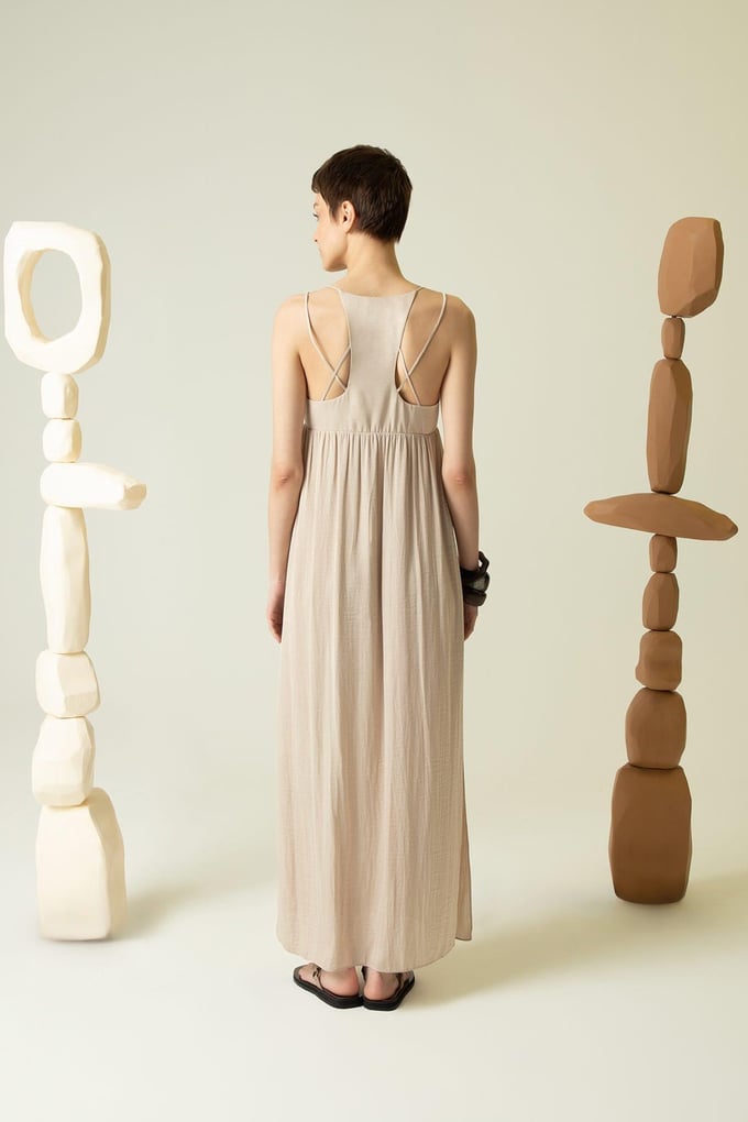 Thin Strap Relaxed Fit Beige Long Dress