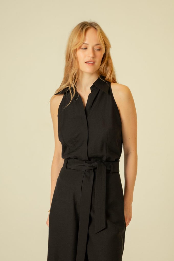 İnce Askılı Rahat Form Siyah Crop Top