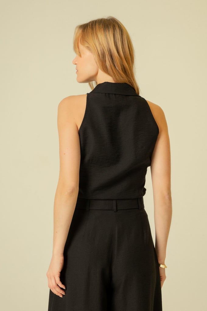 İnce Askılı Rahat Form Siyah Crop Top