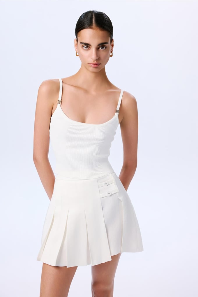 Thin Strap Striped Crop Knit Ecru Blouse  