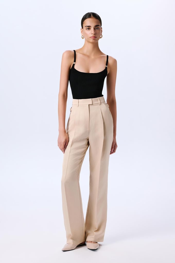 İnce Askılı Şeritli Crop Triko Siyah Bluz