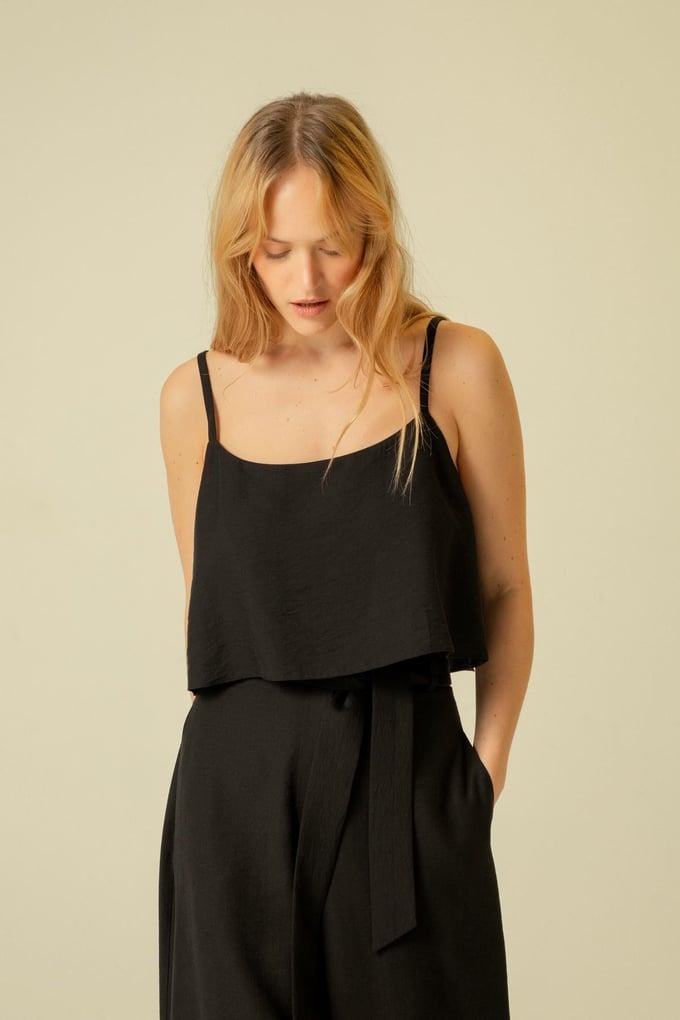 Thin Strapped Black Crop Top