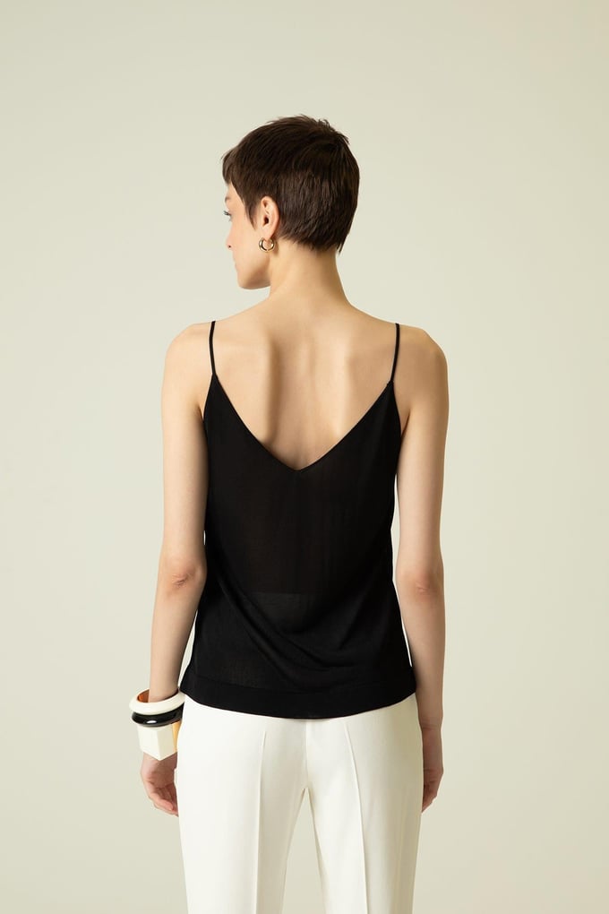Thin Strap V-Neck Black Blouse
