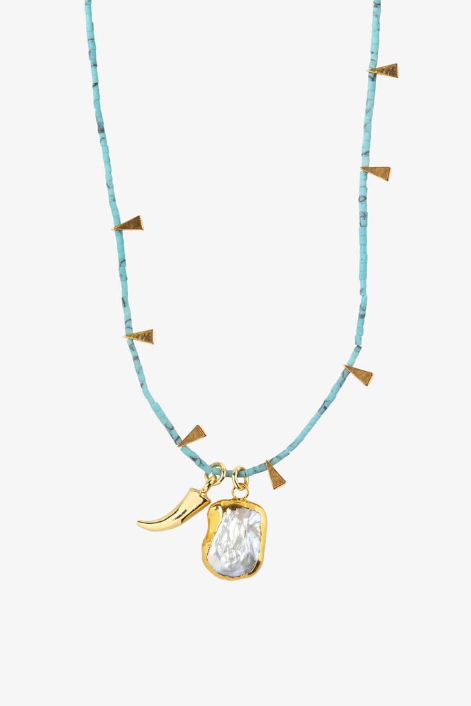 Pearl Detailed Turquoise Necklace  