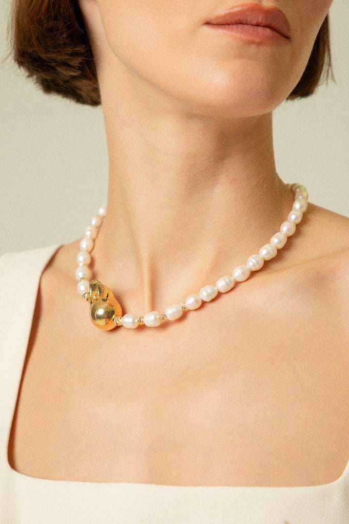 Gold Metal Accented Pearl Necklace