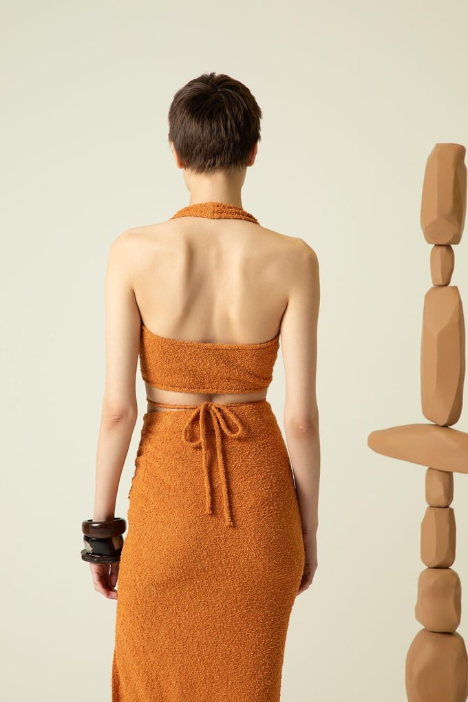 İp Detaylı Triko Turuncu Crop Top
