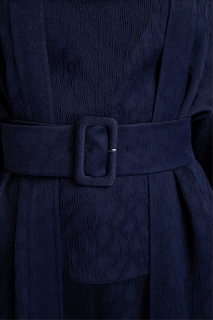 Jakarlı, Kemer Detaylı Kimono Lacivert