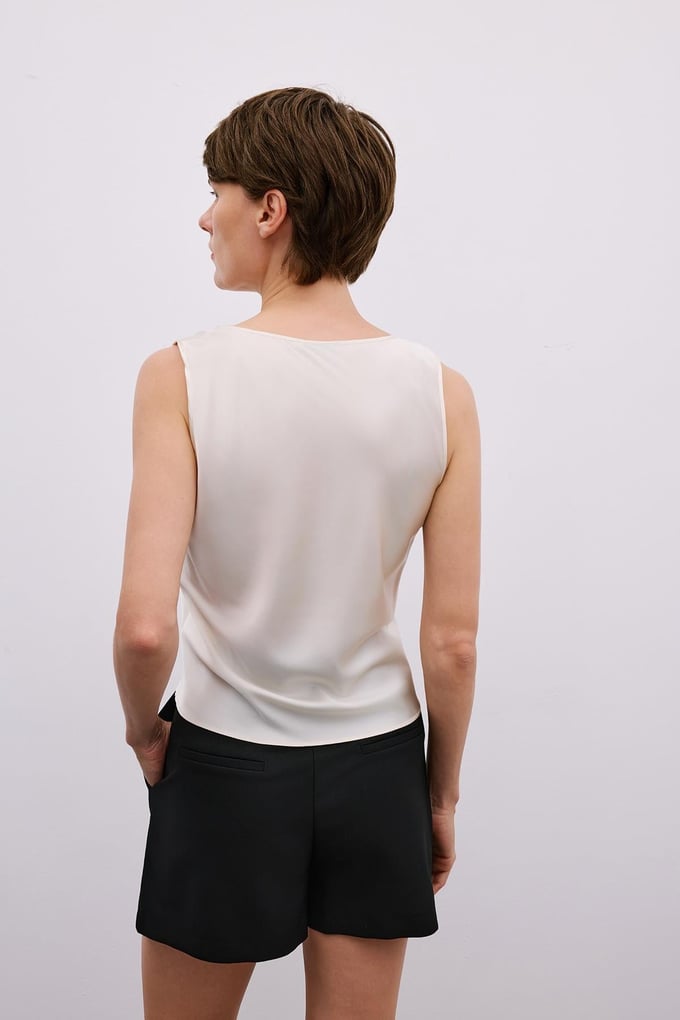 Thick Strap Square Neck Ecru Blouse
