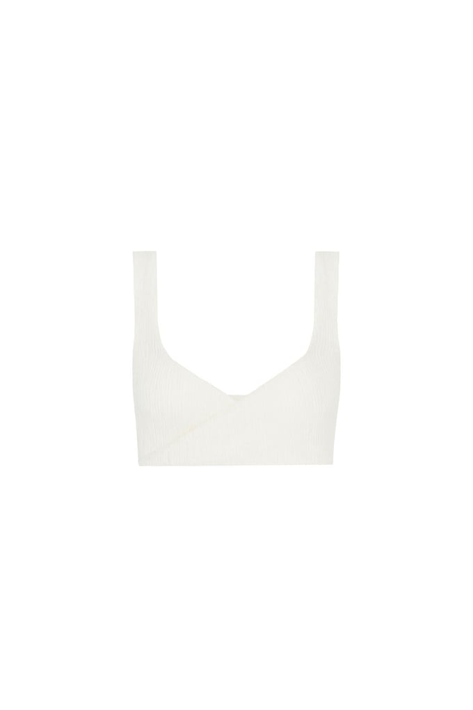 Kalın Askılı Kare Yaka Ekru Crop Top