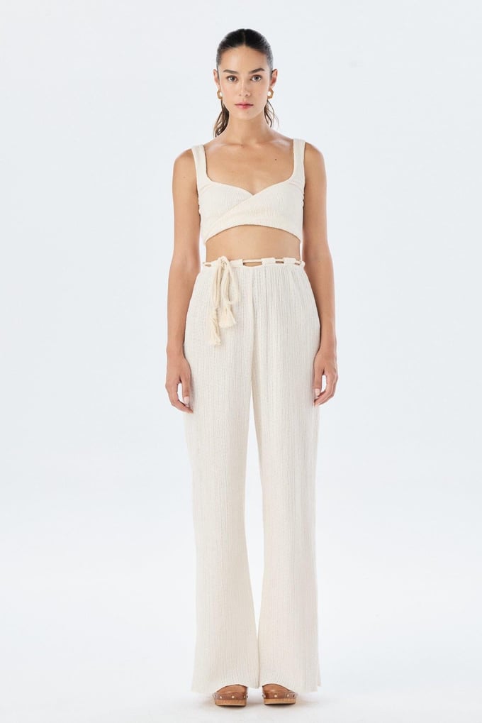 Kalın Askılı Kare Yaka Ekru Crop Top