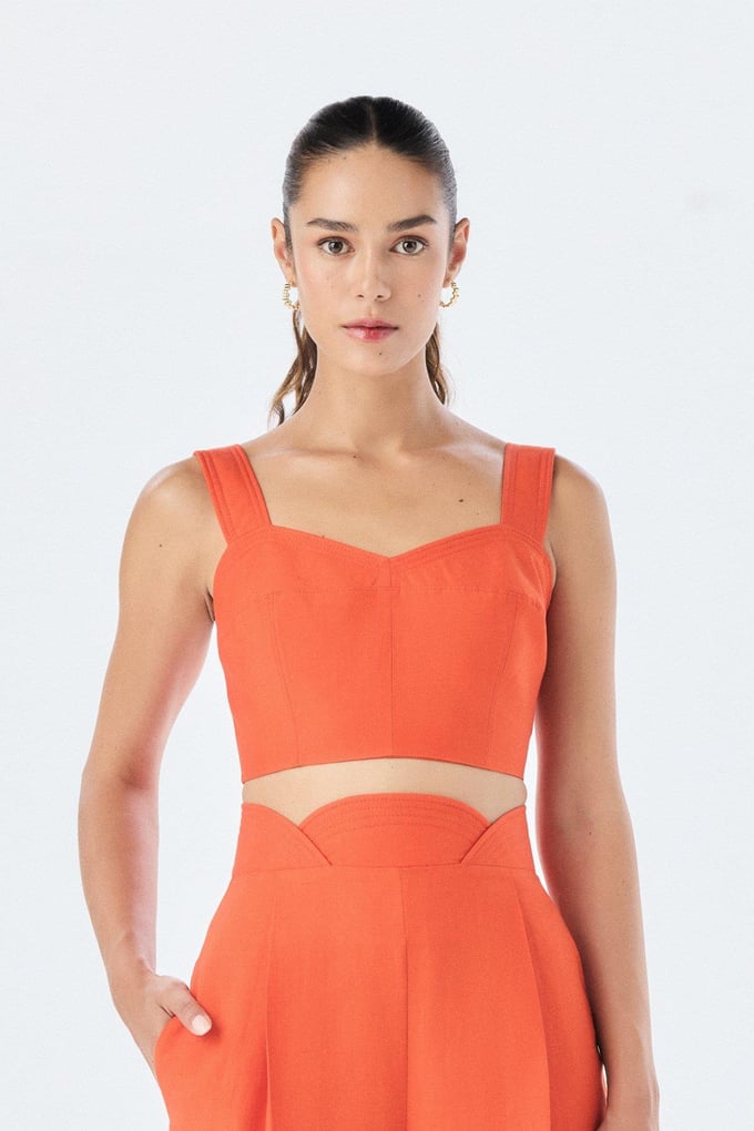 Kalın Askılı Kare Yaka Narçiçeği Crop Top