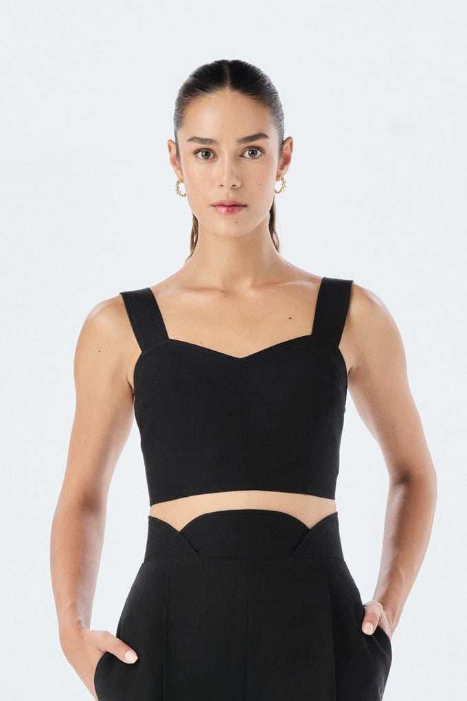 Kalın Askılı Kare Yaka Siyah Crop Top