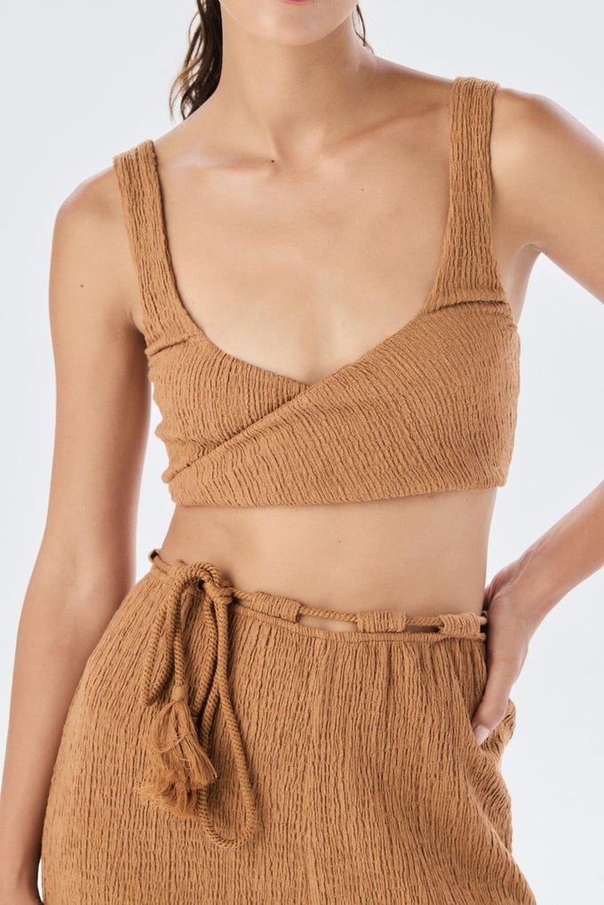 Kalın Askılı Kare Yaka Tarçın Crop Top