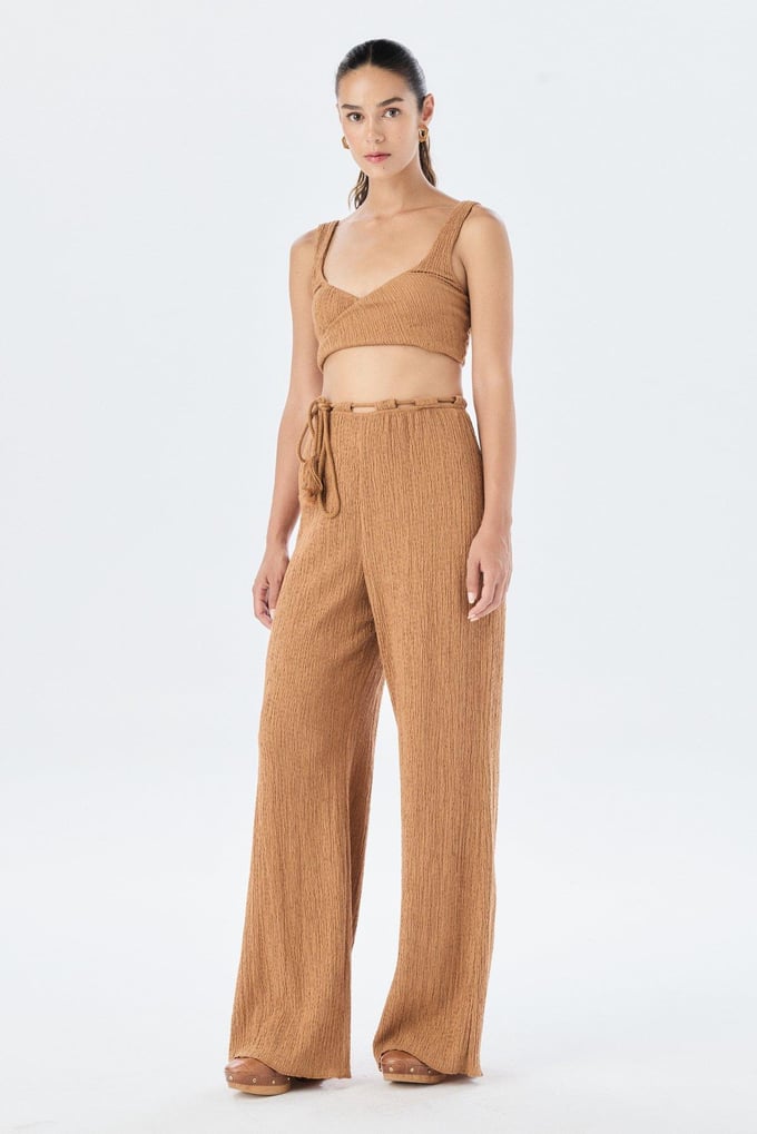 Kalın Askılı Kare Yaka Tarçın Crop Top